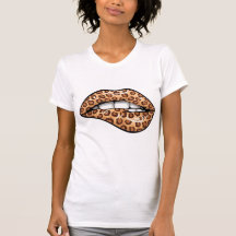Leopard brown spotted cheetah pattern lips T-Shirt