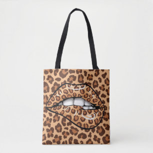 Leopard brown spotted cheetah pattern tote bag