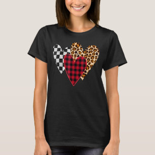 Leopard Buffalo Black and White plaid 3 Heart Vale T-Shirt