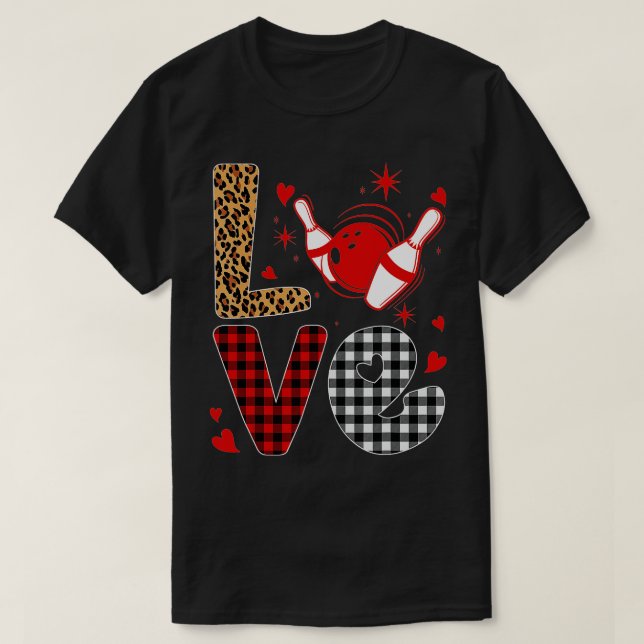 Leopard Buffalo Plaid Bowling Player Funny Valenti T-Shirt (Design Front)
