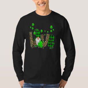 Leopard Buffalo Plaid Love St Patricks Day Gnomes  T-Shirt