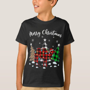Leopard Buffalo Plaid Matching Camel Christmas Paj T-Shirt