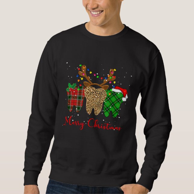 Leopard Buffalo Plaid Tooth Christmas Lights Denti Sweatshirt (Front)