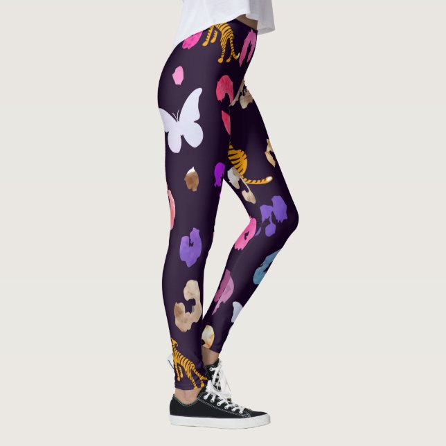 Leopard butterfly Black Leggings (Right)