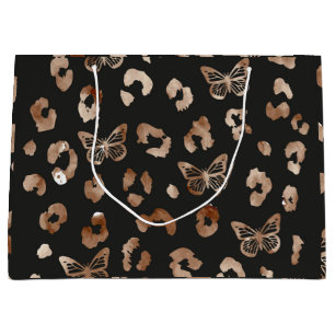 Leopard butterfly black pattern large gift bag
