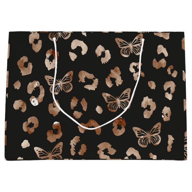 Leopard butterfly black pattern large gift bag (Front)
