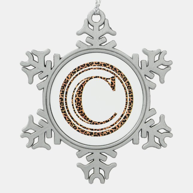 leopard C Snowflake Pewter Christmas Ornament (Front)