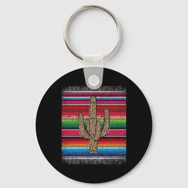 Leopard Cactus Mexican Serape Cinco De Mayo Women  Key Ring (Front)