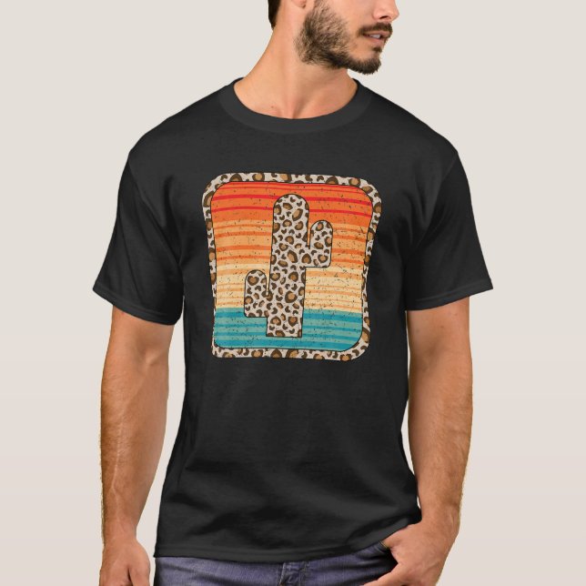 Leopard Cactus Serape Pattern Cheetah Print Retro T-Shirt (Front)