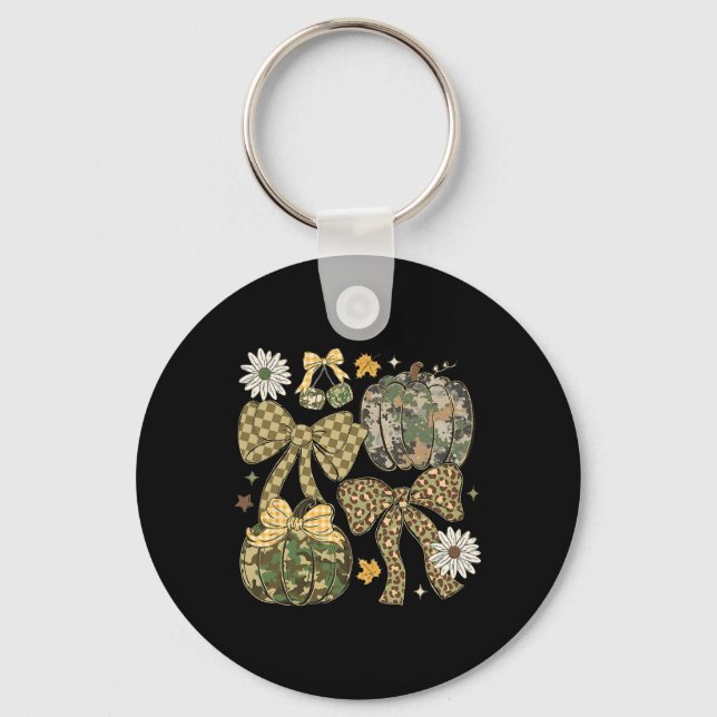 Leopard Camo Coquette Bow Pumpkin Thanksgiving Rus Key Ring (Front)