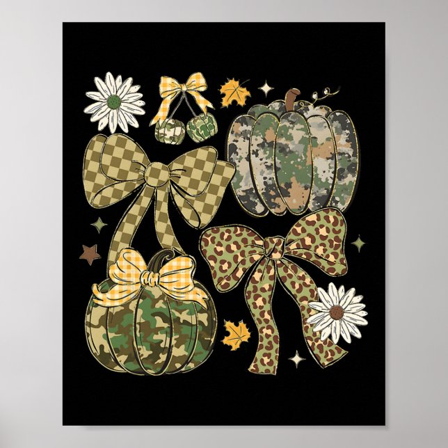Leopard Camo Coquette Bow Pumpkin Thanksgiving Rus Poster (Front)