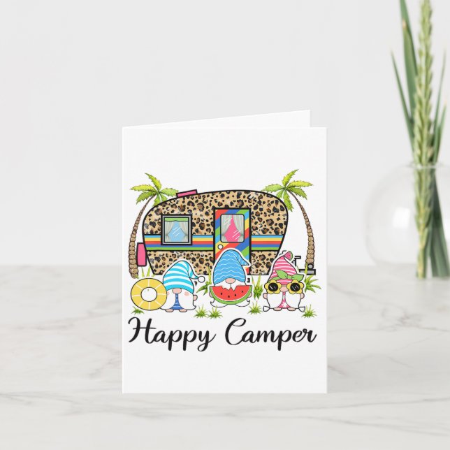 Leopard Camping Rv Gnome Camper Happy Summer Campi Card (Front)