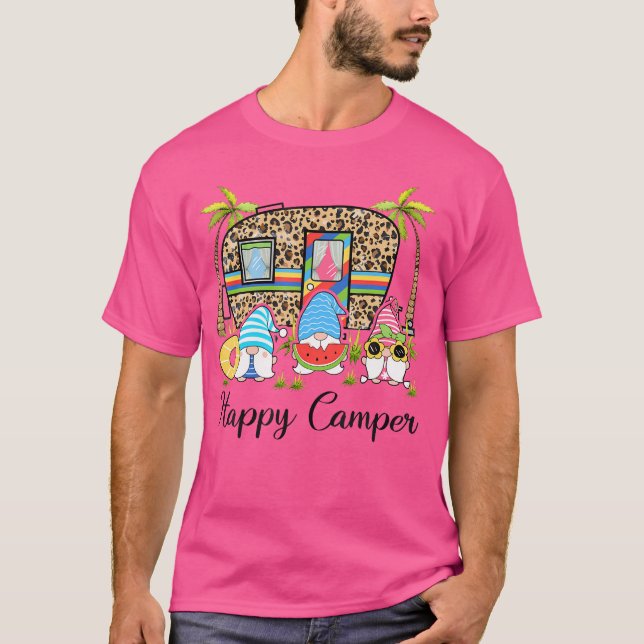 Leopard Camping Rv Gnome Camper Happy Summer Campi T-Shirt (Front)