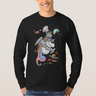 Leopard Cat Riding Unicorn Food Pizza Space Party  T-Shirt