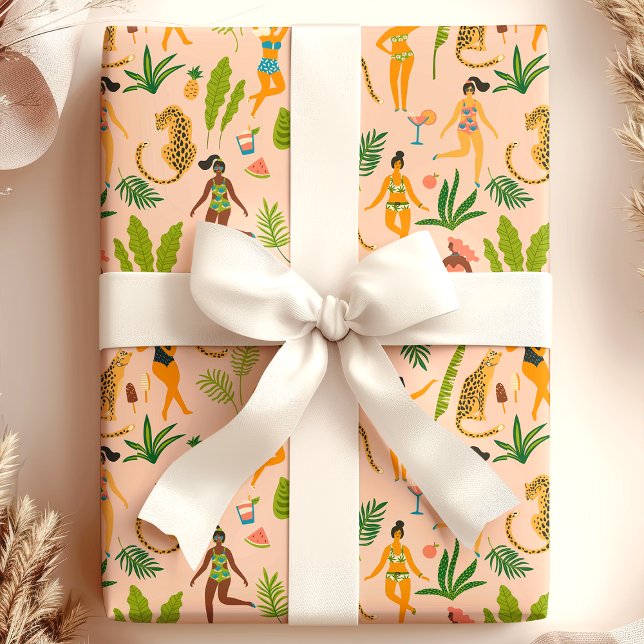 Leopard Cat Tropical Tribal African Jungle Pattern Wrapping Paper (Creator Uploaded)