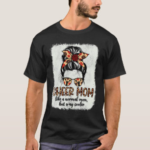 Leopard Cheer Mum Cute Messy Bun Chearleader Mothe T-Shirt