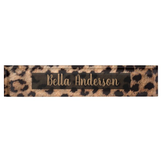 Leopard Cheetah Animal Print Glam Modern Trendy Nameplate (Front)