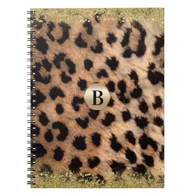 Leopard Cheetah Animal Print Gold Glitter Modern Spiral Notebook (Front)