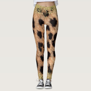 Leopard Cheetah Animal Print Gold Glitter Trendy Leggings