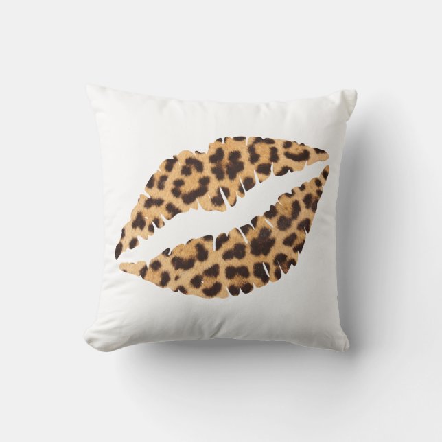 Leopard Cheetah Animal Print Mouth Lips Cushion (Front)