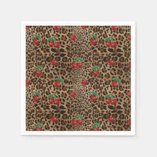 Leopard Cheetah Animal Print Red Cherries Napkin