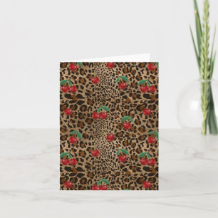 Leopard Cheetah Animal Print Red Cherry Pattern Card