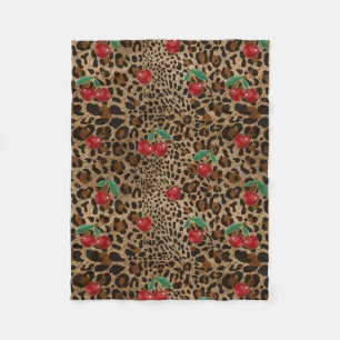 Leopard Cheetah Animal Print Red Cherry Pattern Fleece Blanket