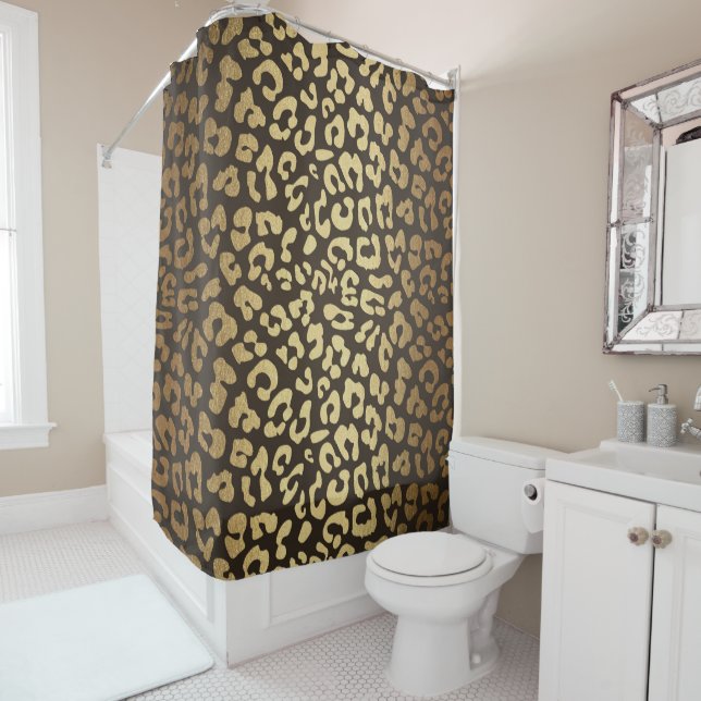 Leopard Cheetah Animal Skin Print Modern Glam Gold Shower Curtain (In Situ)