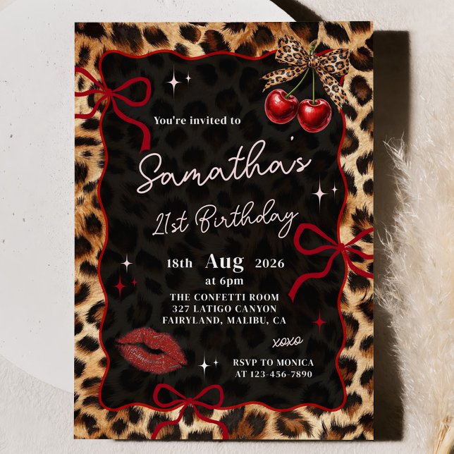Leopard Cheetah Cherries Birthday Invitation (Creator Uploaded)
