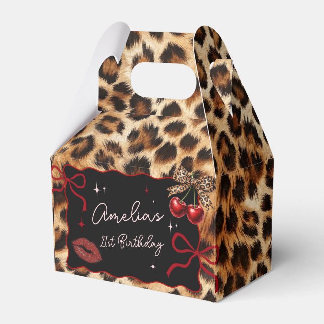 Leopard Cheetah Cherry Birthday Favor Box (Front Side)