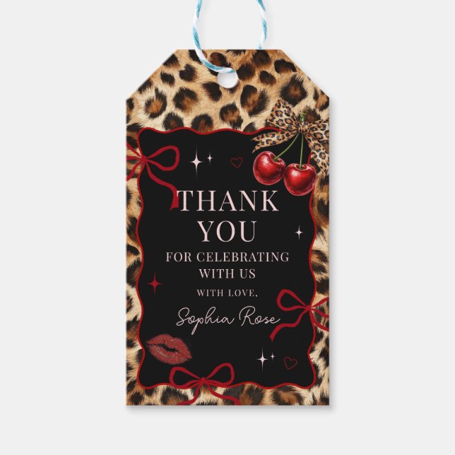 Leopard Cheetah Cherry Birthday Gift Tags (Front)