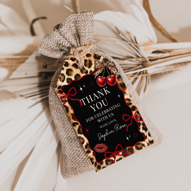 Leopard Cheetah Cherry Birthday Gift Tags (Creator Uploaded)