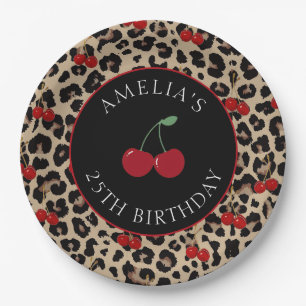 Leopard Cheetah Cherry Birthday Party Paper Plates