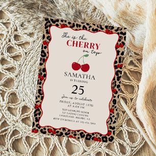 Leopard Cheetah Cherry On Top Birthday Invitation