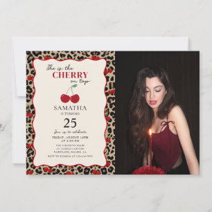 Leopard Cheetah Cherry On Top Birthday Photo Invitation