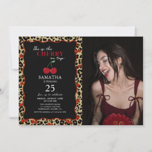 Leopard Cheetah Cherry On Top Birthday Photo Invitation