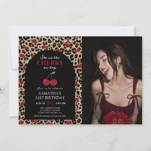 Leopard Cheetah Cherry On Top Birthday Photo Invitation