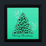 Leopard cheetah Christmas Tree Gift Box<br><div class="desc">Lovely,  bright,  modern pattern with animal print christmas tree in turquoise and stars. Cute,  girly,  and trendy Christmas gift. Personalise it with your own text/ message/ name.</div>