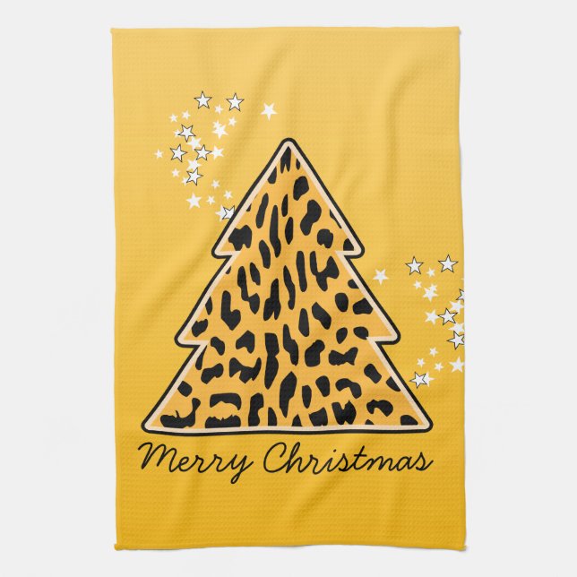 Leopard cheetah Christmas Tree Towel (Vertical)