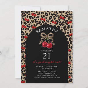 Leopard Cheetah Coquette Cherry Birthday Invitation