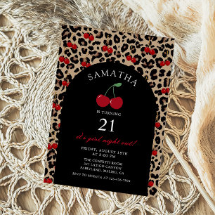 Leopard Cheetah Coquette Cherry Birthday Invitation