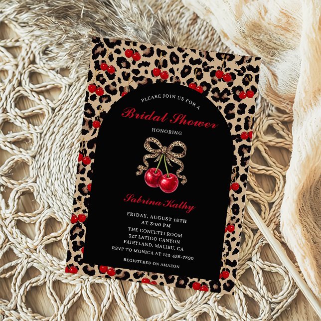Leopard Cheetah Coquette Cherry Bridal Shower Invitation (Creator Uploaded)