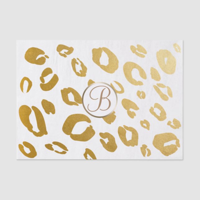 Leopard Cheetah Gold Print Monogram Letter Initial Tissue Paper (Front)