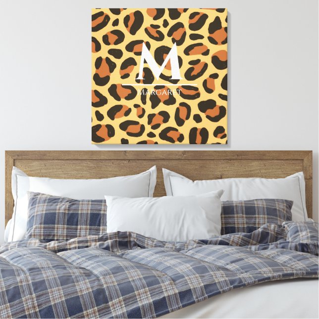 Leopard Cheetah Monogram Stretched Canvas Print (Insitu(Bedroom))
