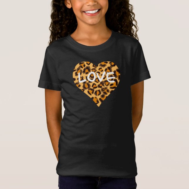 Leopard cheetah pattern heart Love  T-Shirt (Front)