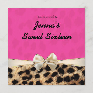 Leopard Cheetah Pink Bow Birthday Party Invitation