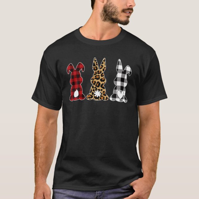 Leopard Cheetah Plaid Bunny Rabbit Funny Easter Ho T-Shirt (Front)