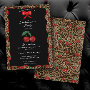 Leopard Cheetah Print Cherry Cocktail Bachelorette Invitation