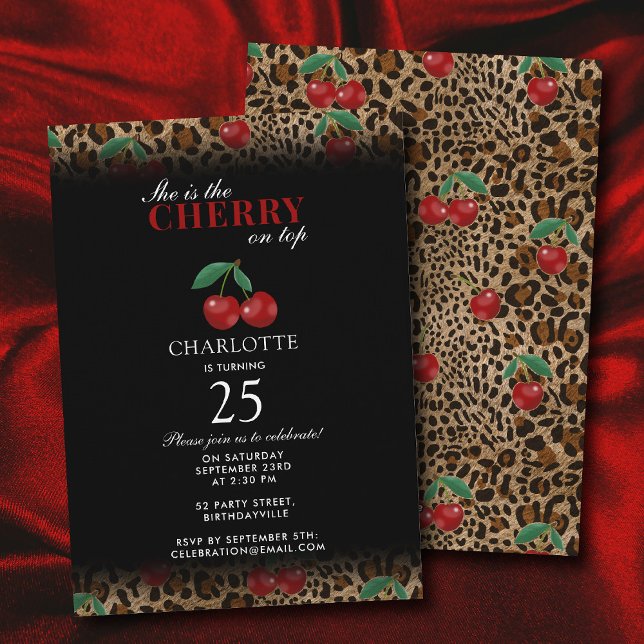 Leopard Cheetah Print Cherry On Top Birthday Invitation (Leopard Cheetah Print Cherry On Top Birthday Invitation)