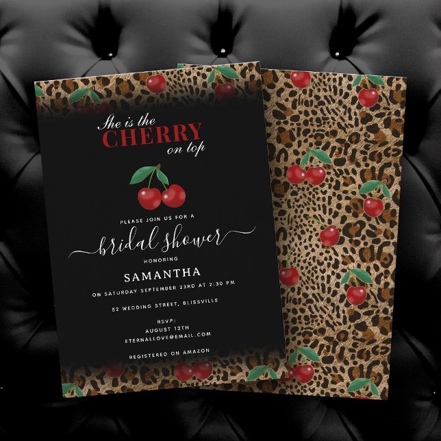 Leopard Cheetah Print Cherry On Top Bridal Shower Invitation (Leopard Cheetah Print Cherry On Top Bridal Shower Invitation)